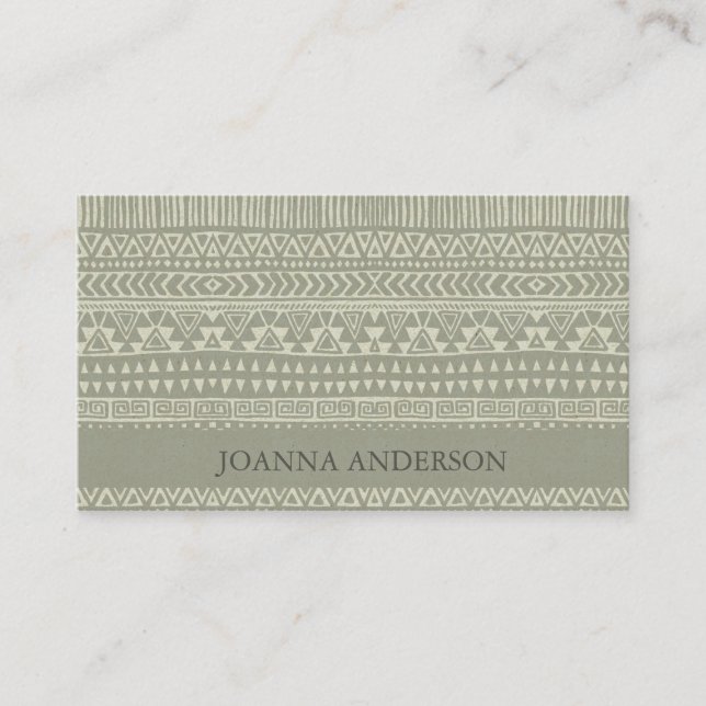 RUSTIC TRIBAL GREY BOHEMIAN PATTERN PERSONALIZED BUSINESS CARD (Front)