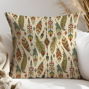Rustic Tribal Pillow Arrows and Feathers Design