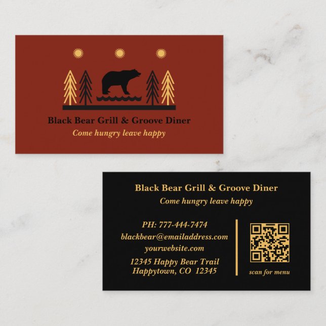 Rustic Tribal Southwestern Black Bear Restaurant Business Card (Front/Back)