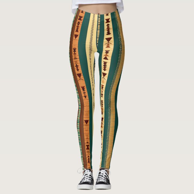 Rustic Tribal Stripes Leggings (Front)