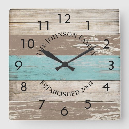 Rustic Tricolor Driftwood Personalized    Square Wall Clock