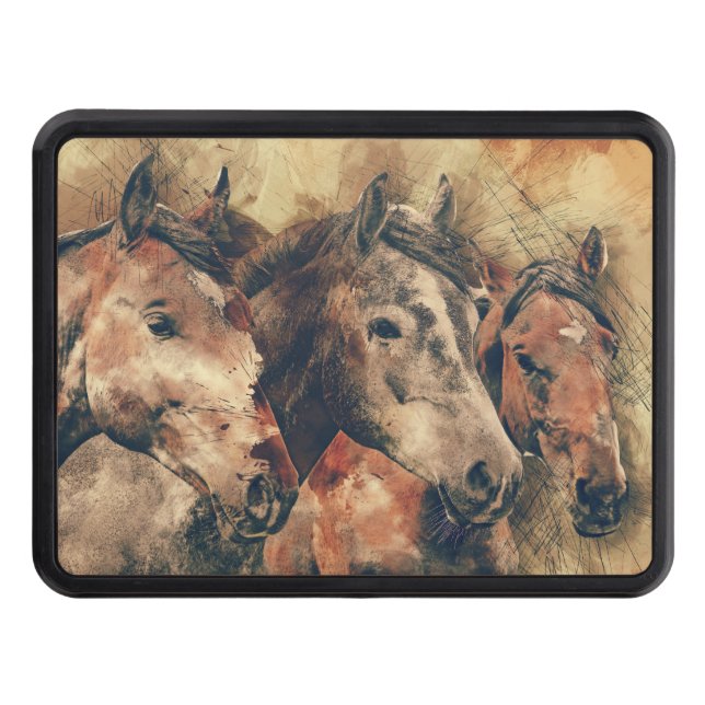 Rustic Trio of Horses Hitch Cover (Front)