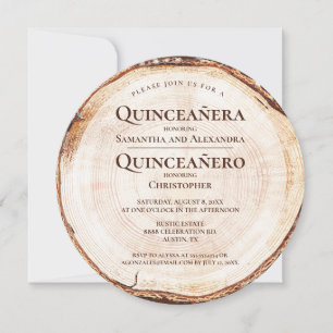 Rustic Triplets Girls Boys Quinceañera Quinceañero Invitation