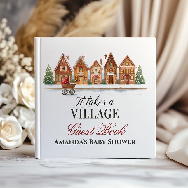 Rustic Troller Village Houses Winter Baby Shower Guest Book (Creator Uploaded)