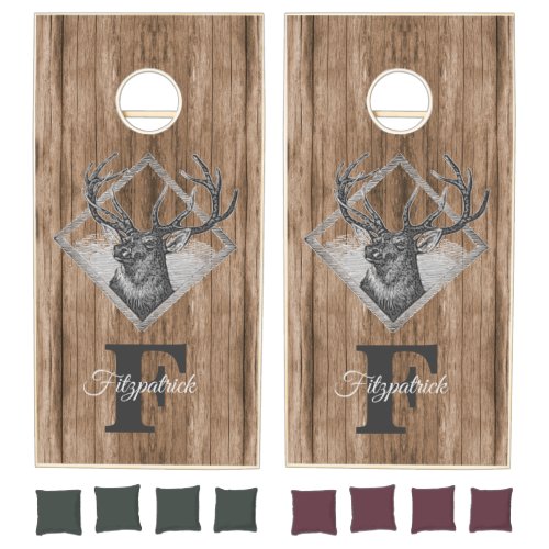 Rustic Trophy Buck Hunting Theme and Family Name  Cornhole Set