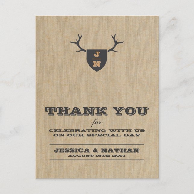 Rustic Trophy Gray Thank You Card (Front)
