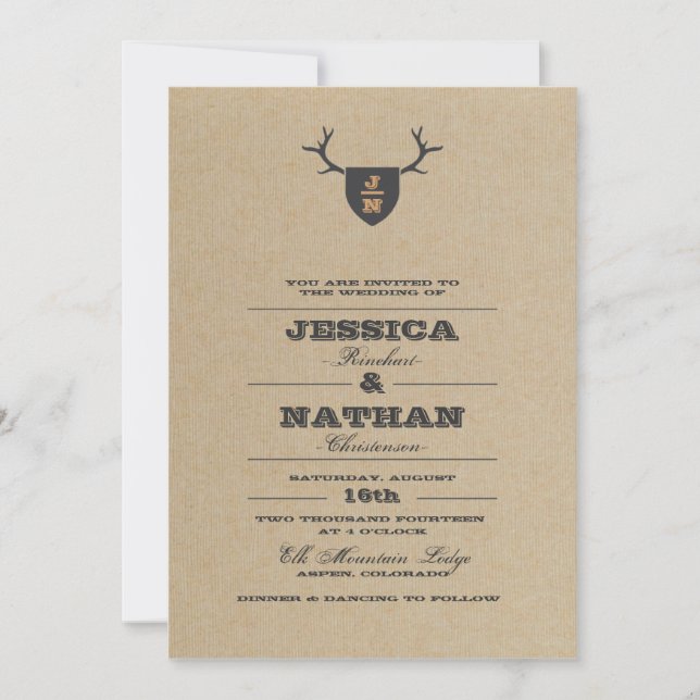 Rustic Trophy Gray Wedding Invitation (Front)