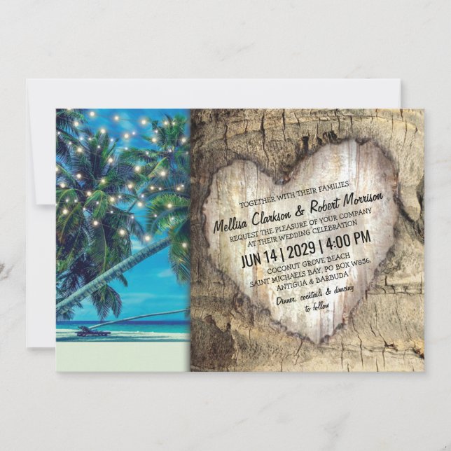 Rustic Tropical Beach Destination Wedding Invitation (Front)