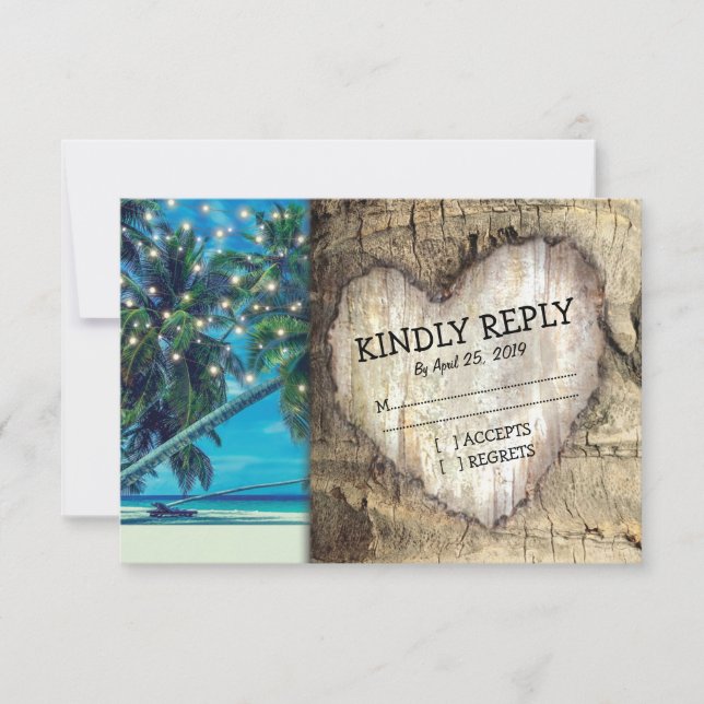 Rustic Tropical Beach Destination Wedding RSVP Card (Front)