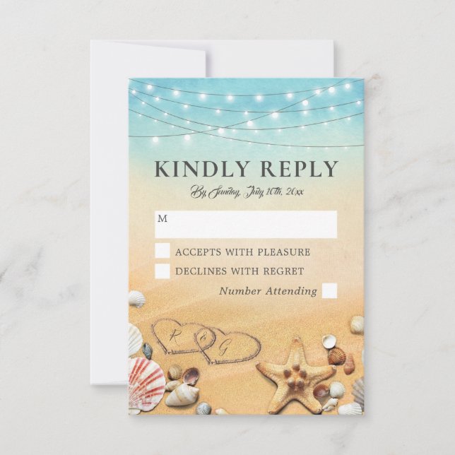 Rustic Tropical Beach Heart Wedding Response (Front)