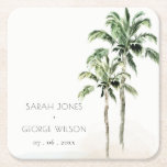 Rustic Tropical Beach Palm Tree Watercolor Wedding Square Paper Coaster<br><div class="desc">For any further customisation or any other matching items,  please feel free to contact me at yellowfebstudio@gmail.com</div>