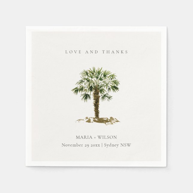 Rustic Tropical Beach Palm Tree Wedding Thanks Napkins (Front)