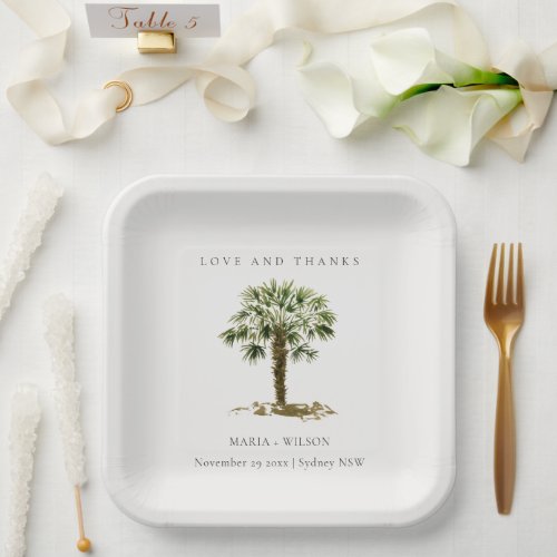 Rustic Tropical Beach Palm Tree Wedding Thanks Paper Plates