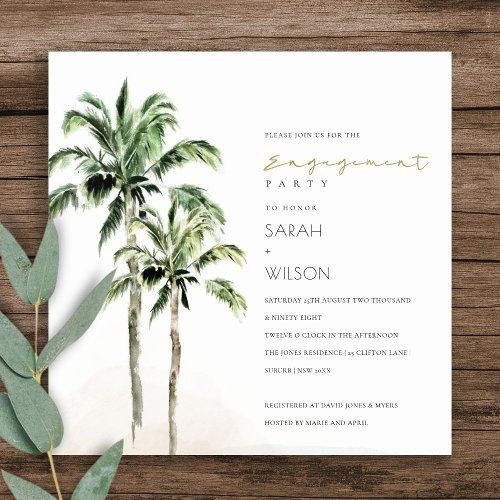 Rustic Tropical Beach Palm Trees Engagement Invite