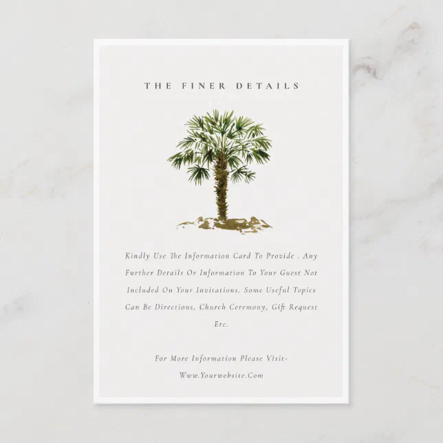 Rustic Tropical Beach Palm Trees Wedding Details Enclosure Card | Zazzle