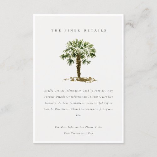 Rustic Tropical Beach Palm Trees Wedding Details Enclosure Card