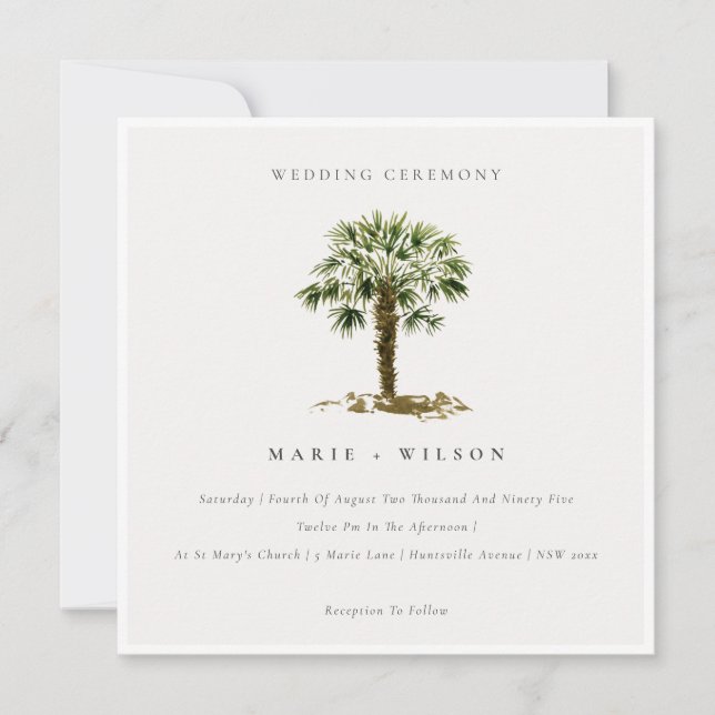 Rustic Tropical Beach Palm Trees Wedding Invite (Front)