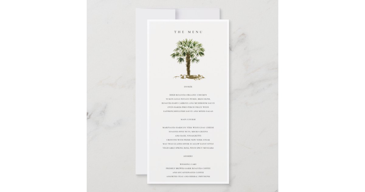 Rustic Tropical Beach Palm Trees Wedding Menu Card | Zazzle