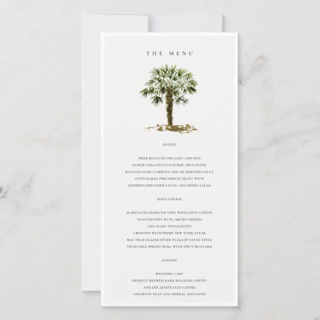 Rustic Tropical Beach Palm Trees Wedding Menu Card | Zazzle