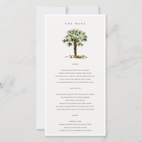 Rustic Tropical Beach Palm Trees Wedding Menu Card