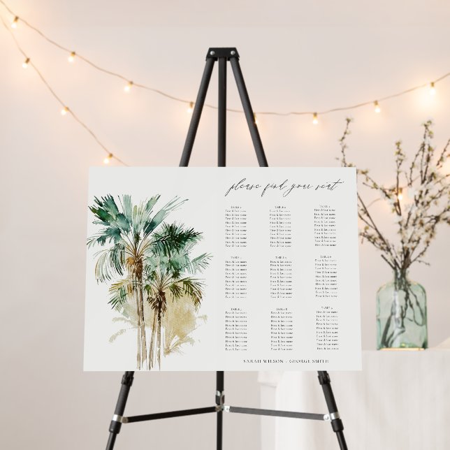 Rustic Tropical Beach Palm Trees Wedding Seating Foam Board (In Situ (Stand))