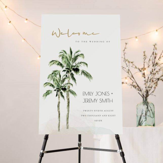 Rustic Tropical Beach Palm Trees Wedding Welcome Foam Board (In Situ (Stand))