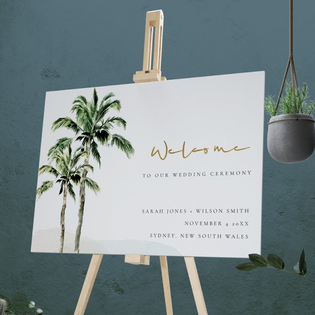 Rustic Tropical Beach Palm Trees Wedding Welcome Foam Board (Creator Uploaded)