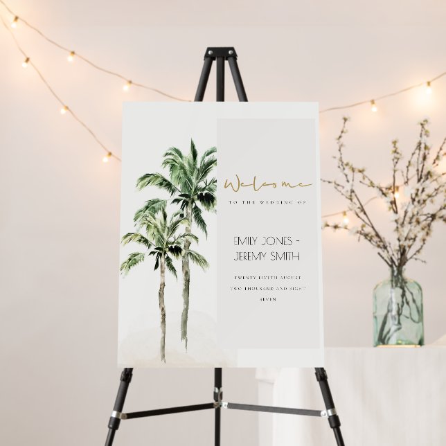 Rustic Tropical Beach Palm Trees Wedding Welcome Foam Board (In Situ (Stand))