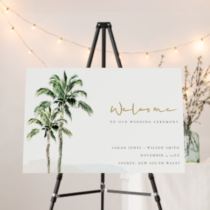 Rustic Tropical Beach Palm Trees Wedding Welcome Foam Board