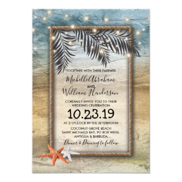 Rustic Tropical Beach Starfish Lights Wedding Card Rustic Tropical Beach Starfish Lights Wedding Card
