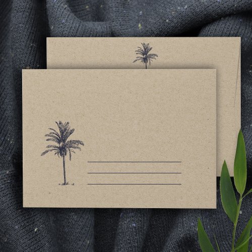 Rustic Tropical Beachy Palm Tree Navy Kraft  Envelope