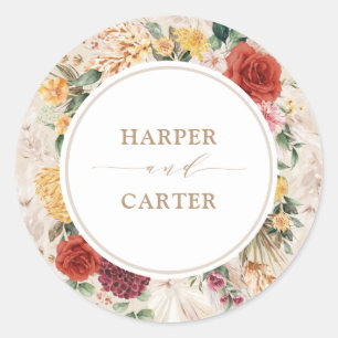 Rustic Tropical Boho Pampas Grass Floral Wedding Classic Round Sticker