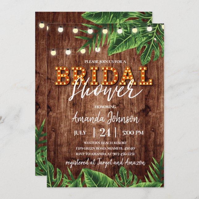 Rustic Tropical Bridal Shower Invitation (Front/Back)