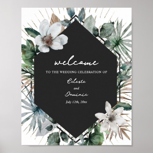 Rustic Tropical Floral Geometric Wedding Welcome Poster