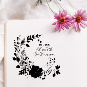 Rustic Tropical Flowers Modern Script Library Book Self-inking Stamp