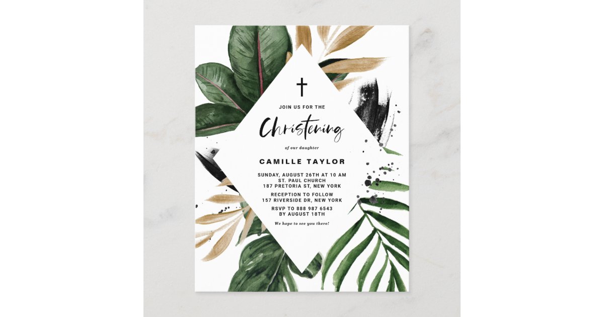 Rustic Tropical Frame Christening Invitation Zazzle