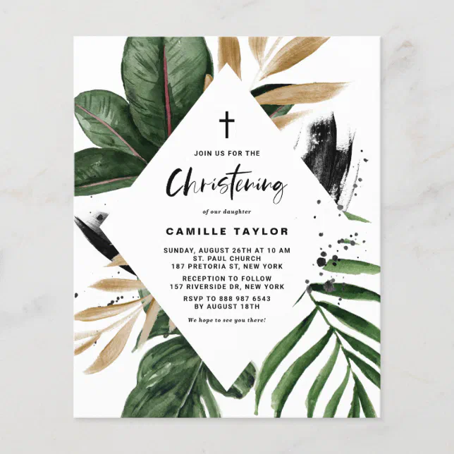 Rustic Tropical Frame Christening Invitation Zazzle