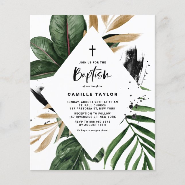 Rustic Tropical Frame Summer Baptism Invitation (Front)