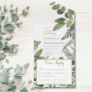 Rustic Tropical Greenery & Eucalyptus Dinner All In One Invitation