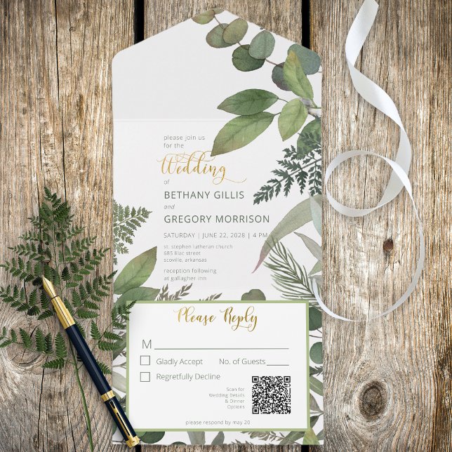 Rustic Tropical Greenery & Eucalyptus QR Code All In One Invitation (Creator Uploaded)