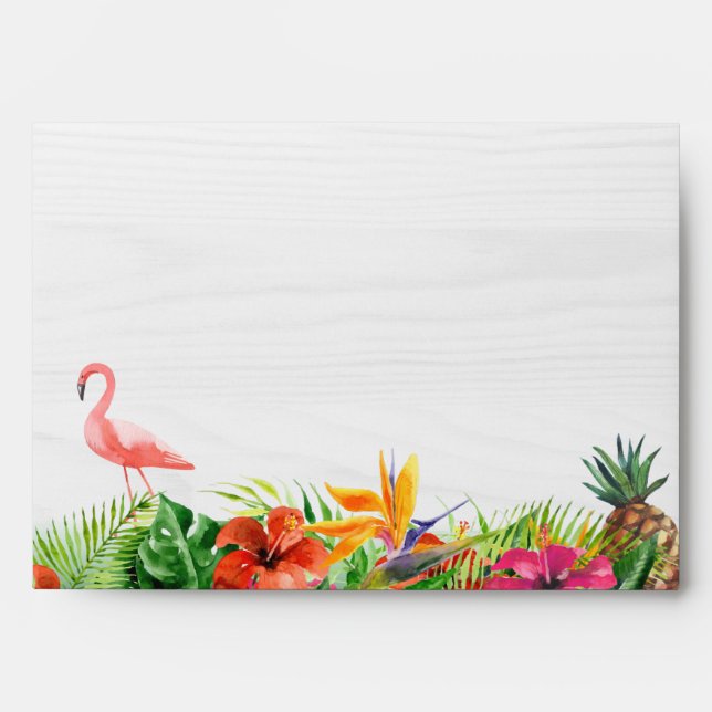 Rustic Tropical Hibiscus Floral Flamingo 5x7 Envelope (Front)