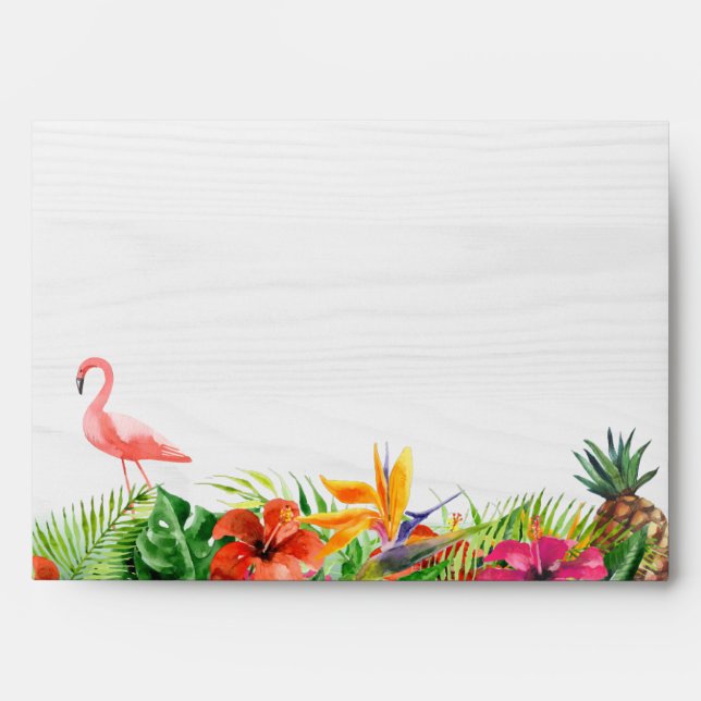 Rustic Tropical Hibiscus Floral Flamingo 5x7 Envelope (Front)