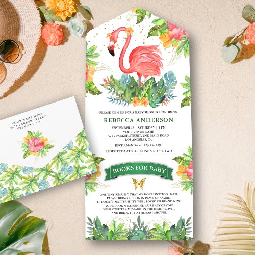 Rustic Tropical Jungle Cute Flamingo Baby Shower All In One Invitation