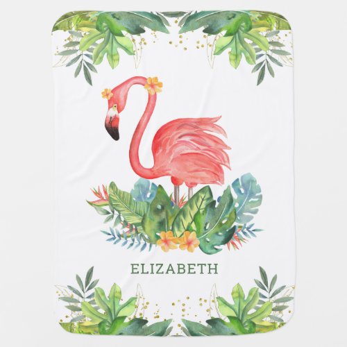 Rustic Tropical Jungle Cute Floral Flamingo Baby Blanket