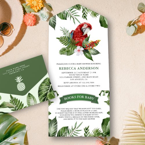 Rustic Tropical Jungle Cute Macaw Baby Shower All In One Invitation