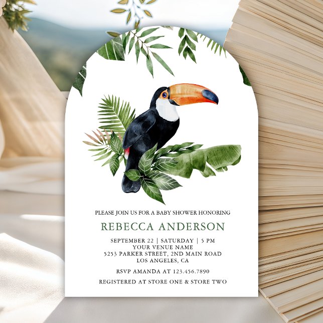 Rustic Tropical Jungle Cute Toucan Baby Shower Invitation (Creator Uploaded)