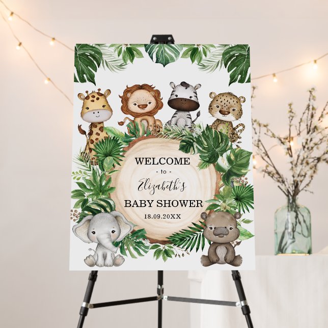Rustic Tropical Jungle Safari Animals Baby Welcome Foam Board (In Situ (Stand))