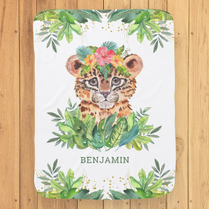 Rustic Tropical Jungle Safari Cute Leopard Baby Blanket