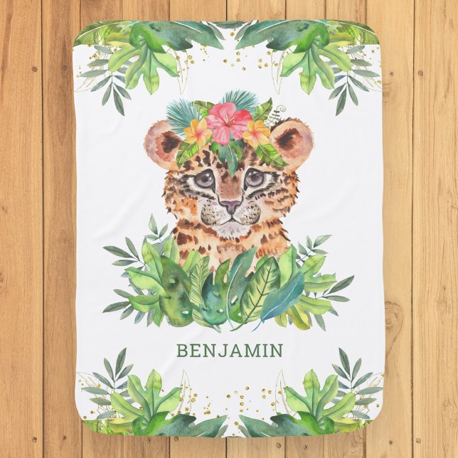 Rustic Tropical Jungle Safari Cute Leopard Baby Blanket (Creator Uploaded)