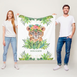 Rustic Tropical Jungle Safari Cute Leopard Fleece Blanket